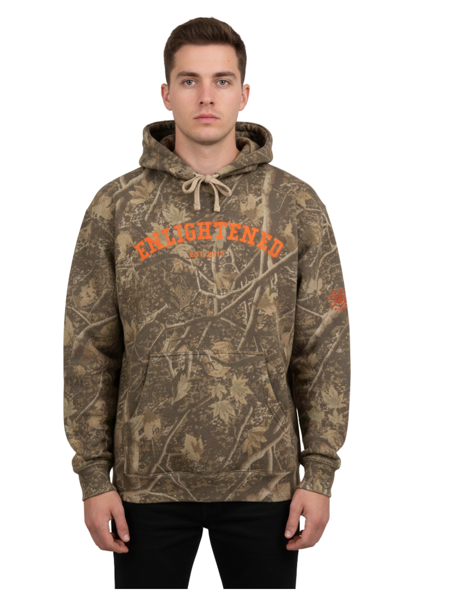 Enlightened Deadwood Camo Hoodie-Orange Font